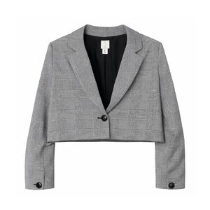 Joie Gray Plaid Cropped Blazer
